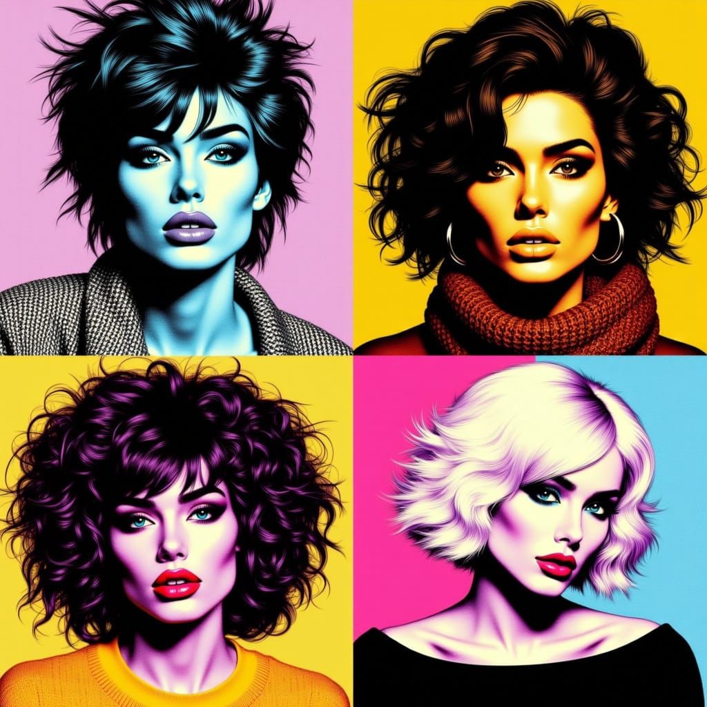 Pop Art Collage of Four Women in Warhol Style