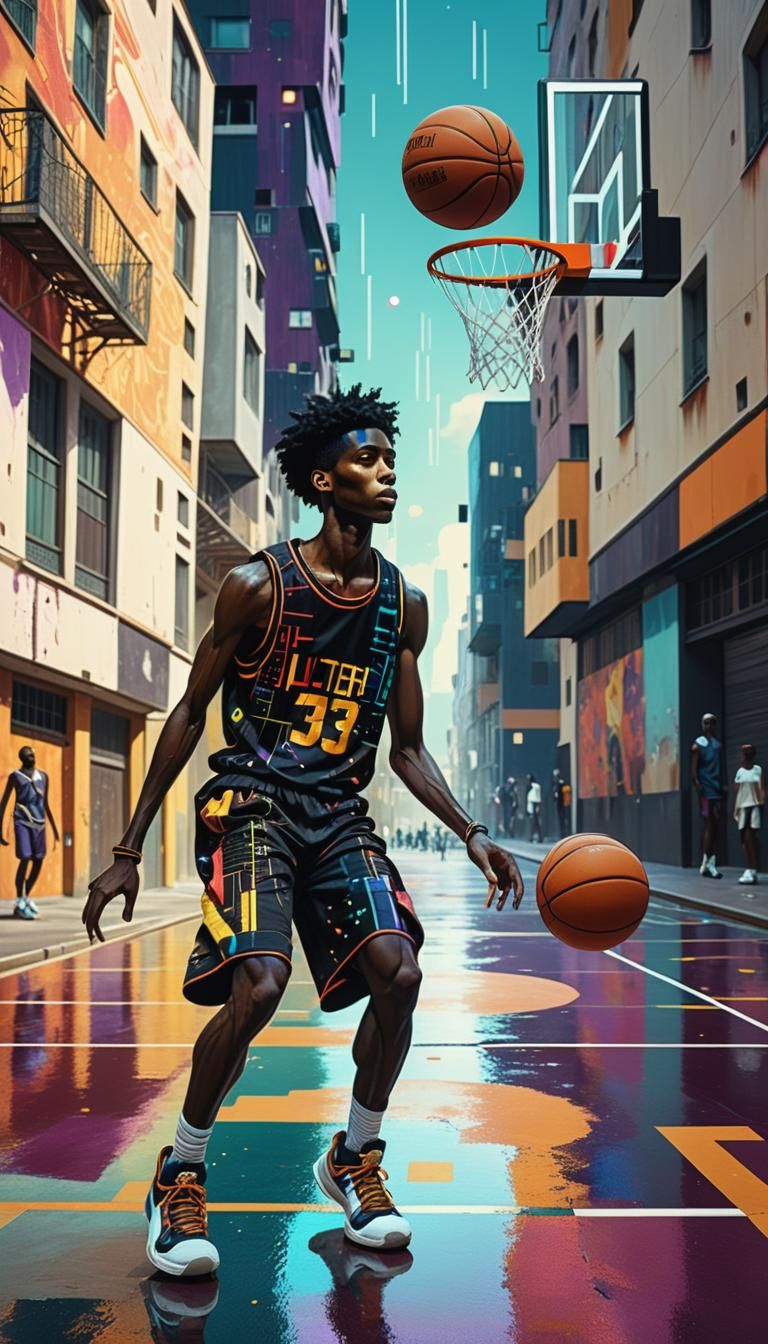 Afrofuturist Basketball Player, Glitch Art Style
