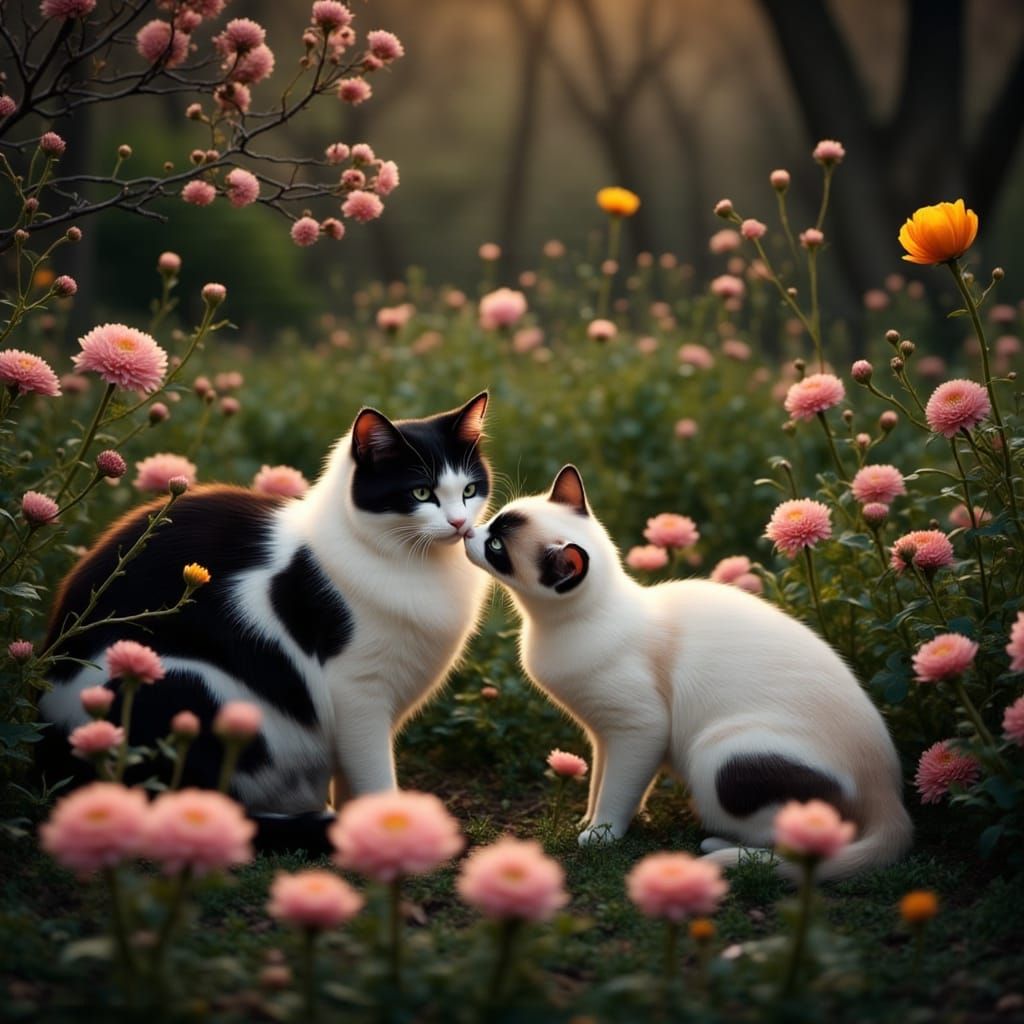 Springtime Feline Romance in Hyperrealistic Detail