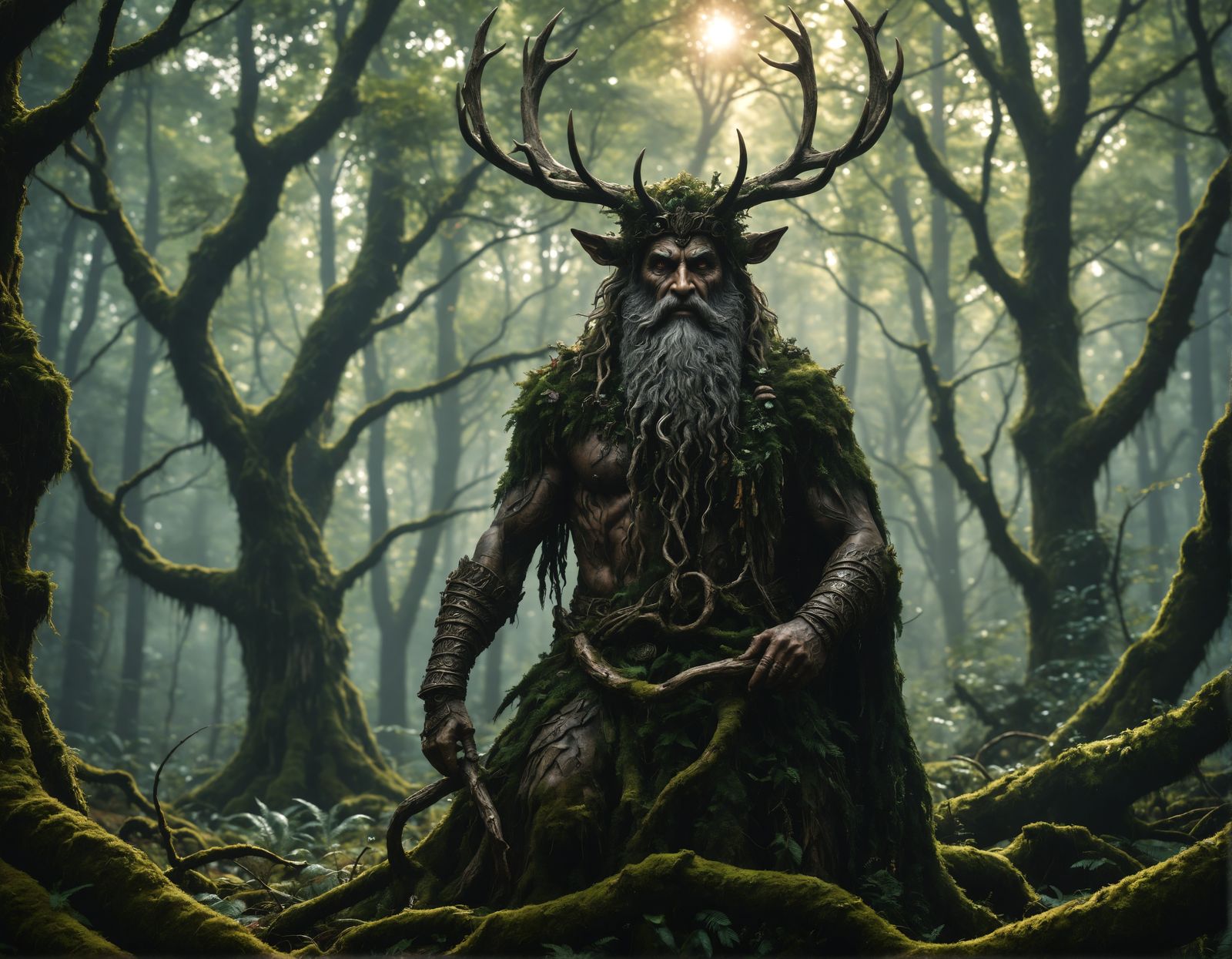 Forest God Merges with Landscape as Impasto Painting