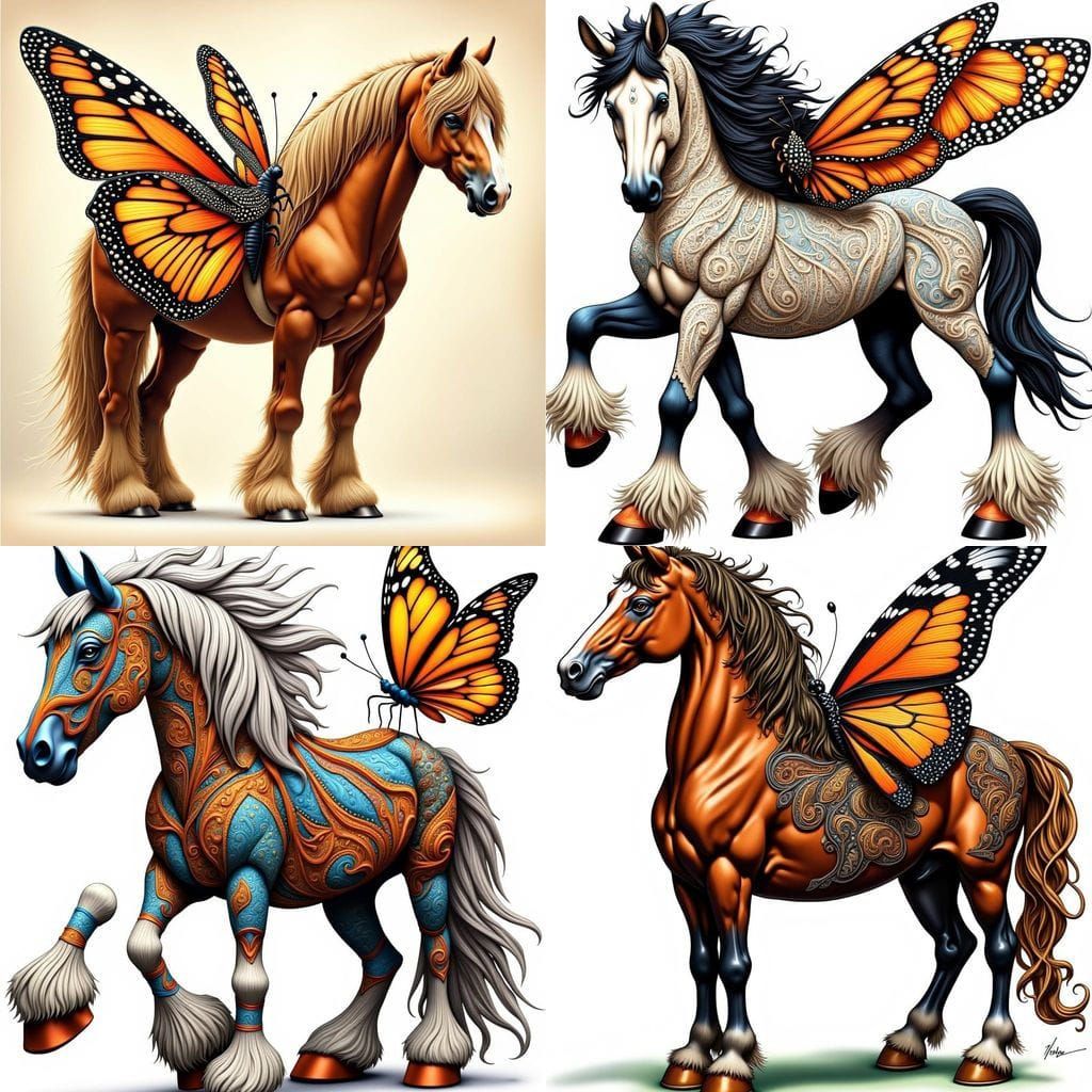 Majestic Clydesdale Horse with Butterfly Wings in Zentangle ...