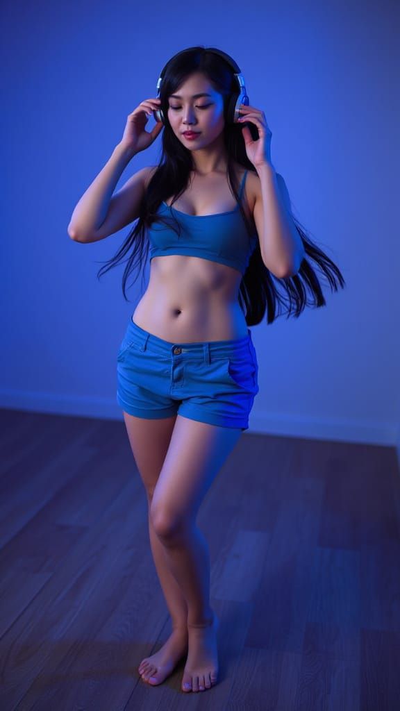 Sensuous Korean Woman Listening to Music