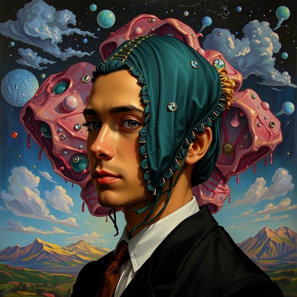 Dreamlike Amoeboid Landscape Painting in Pink, Blue, and Whi...