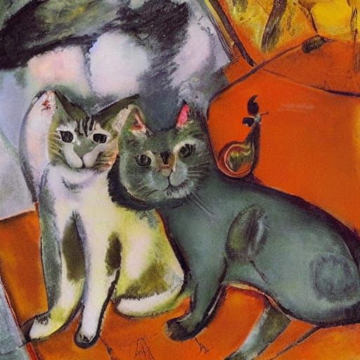 Cat Photographer in Surreal World, Modernist Style