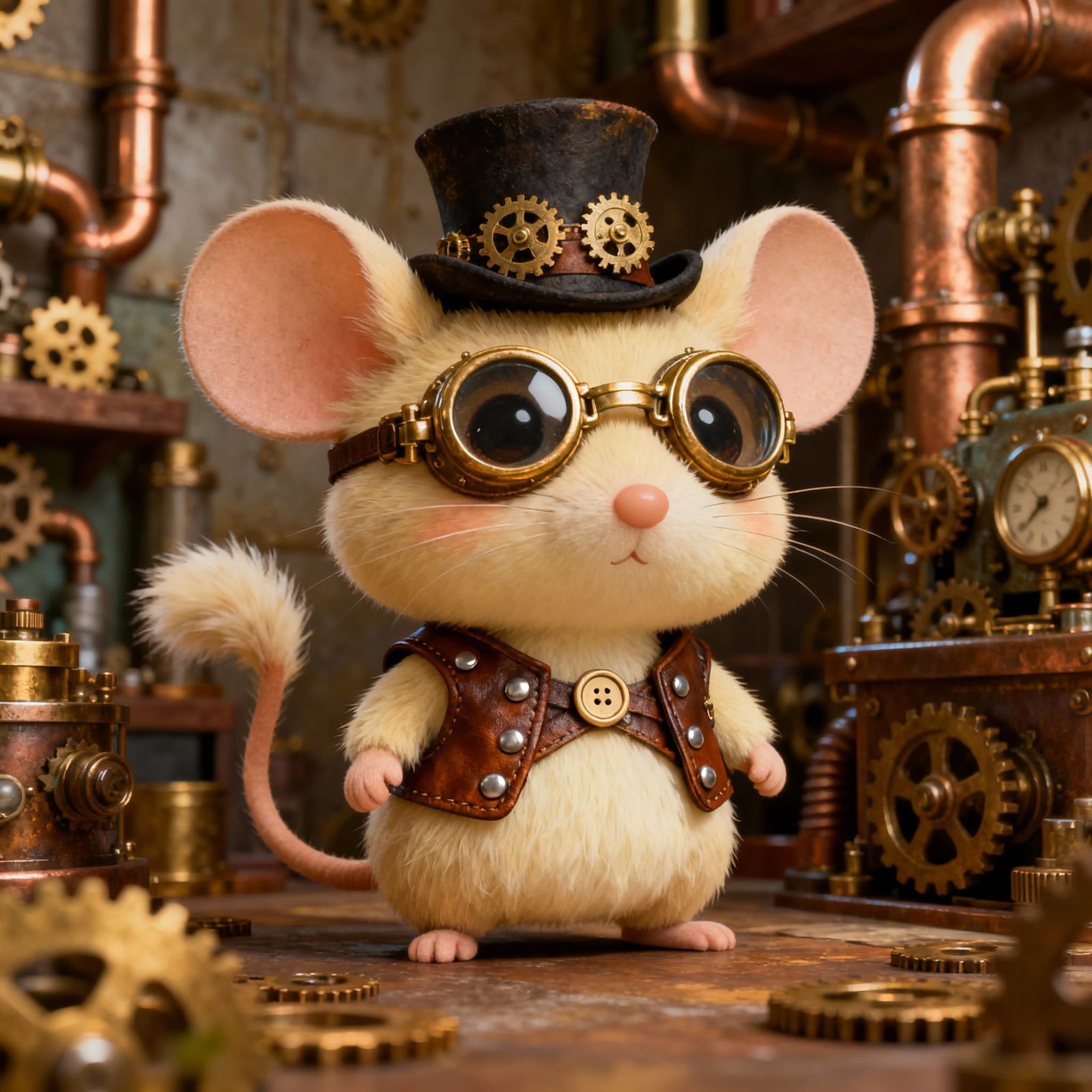 Adorable Chibi Steampunk Mouse Portrait
