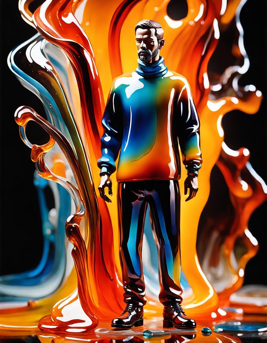 Murano Glass Man Sculpture on Fire Background