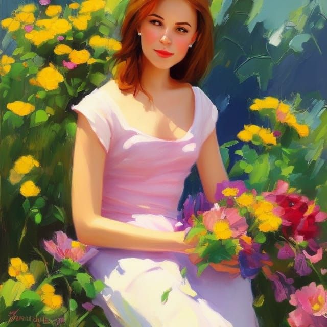 Girl with Flowers: A Contemporary Figurative Portrait