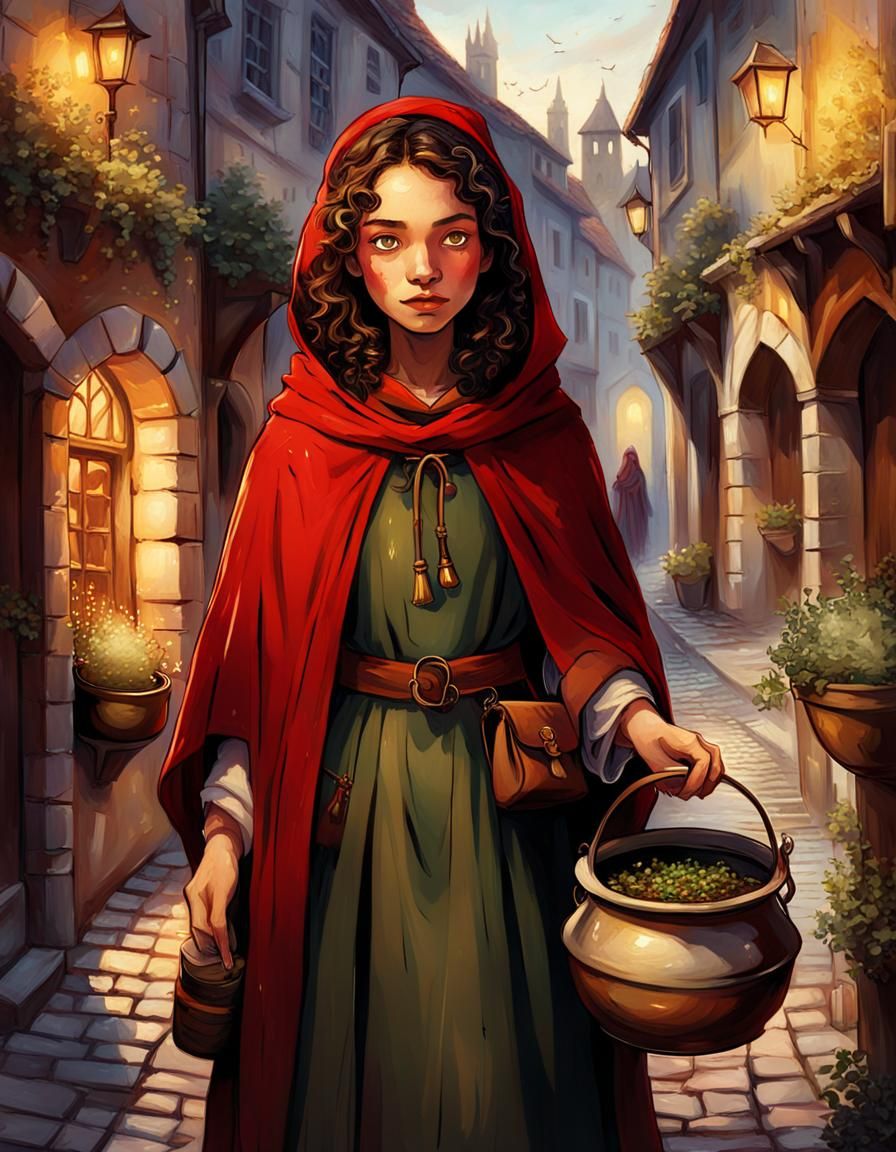 Medieval Witch Brewing Potions: Fantasy Oil Painting