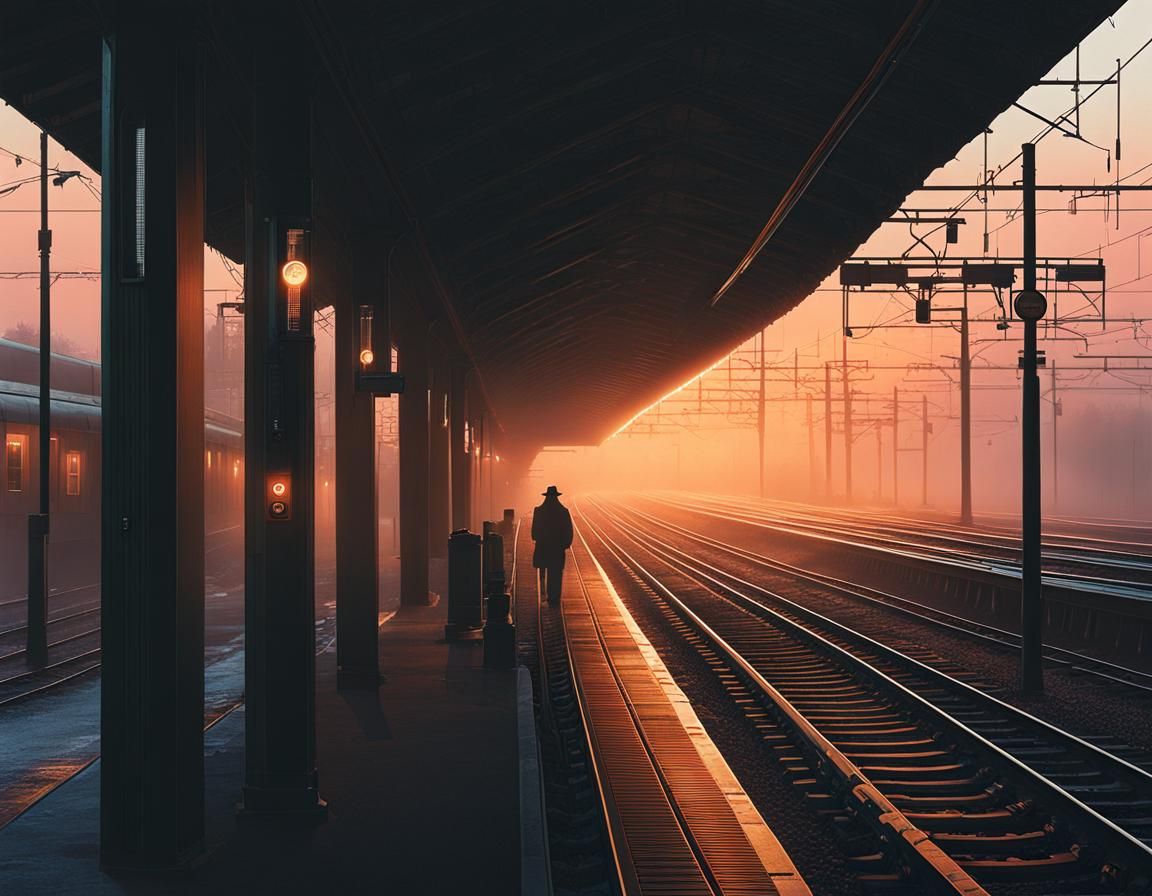 Suburban Train Station in Morning Mist Art