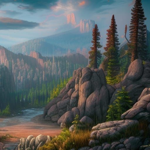 Detailed Matte Painting of South Dakota Black Hills