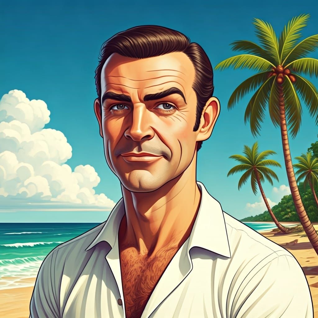Whimsical Portrait on Tropical Beach in Digital Art