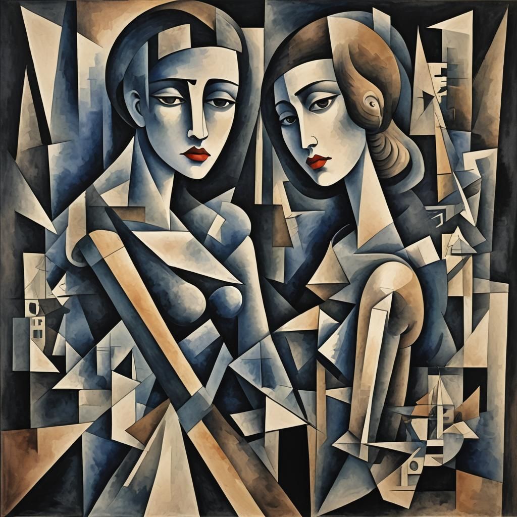 Abstract Cubist Watercolor: Dark and Moody Art