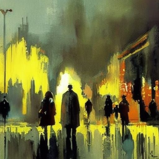 Rainy Street Scene in Graphic Novel Style