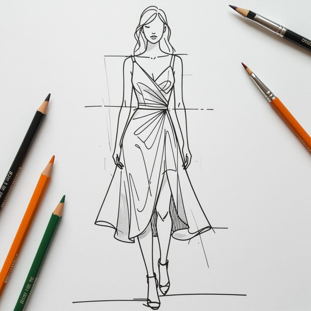 Minimalist Dress Sketch Line Art