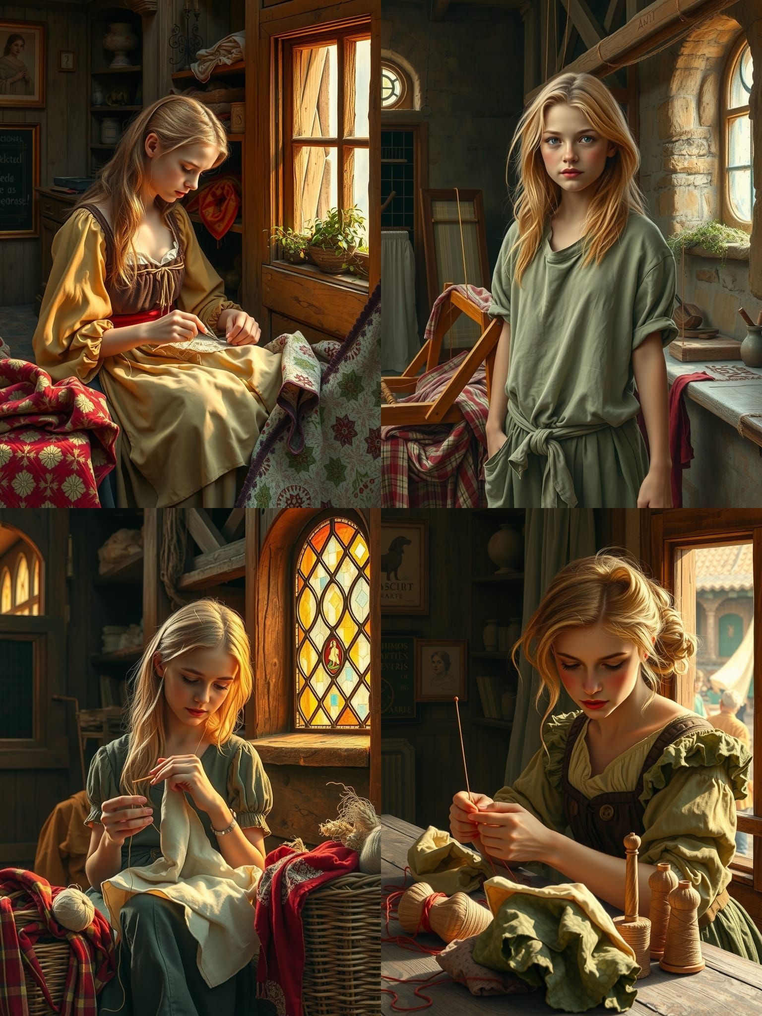 Medieval Peasant Girl Working in Tailor's Shop
