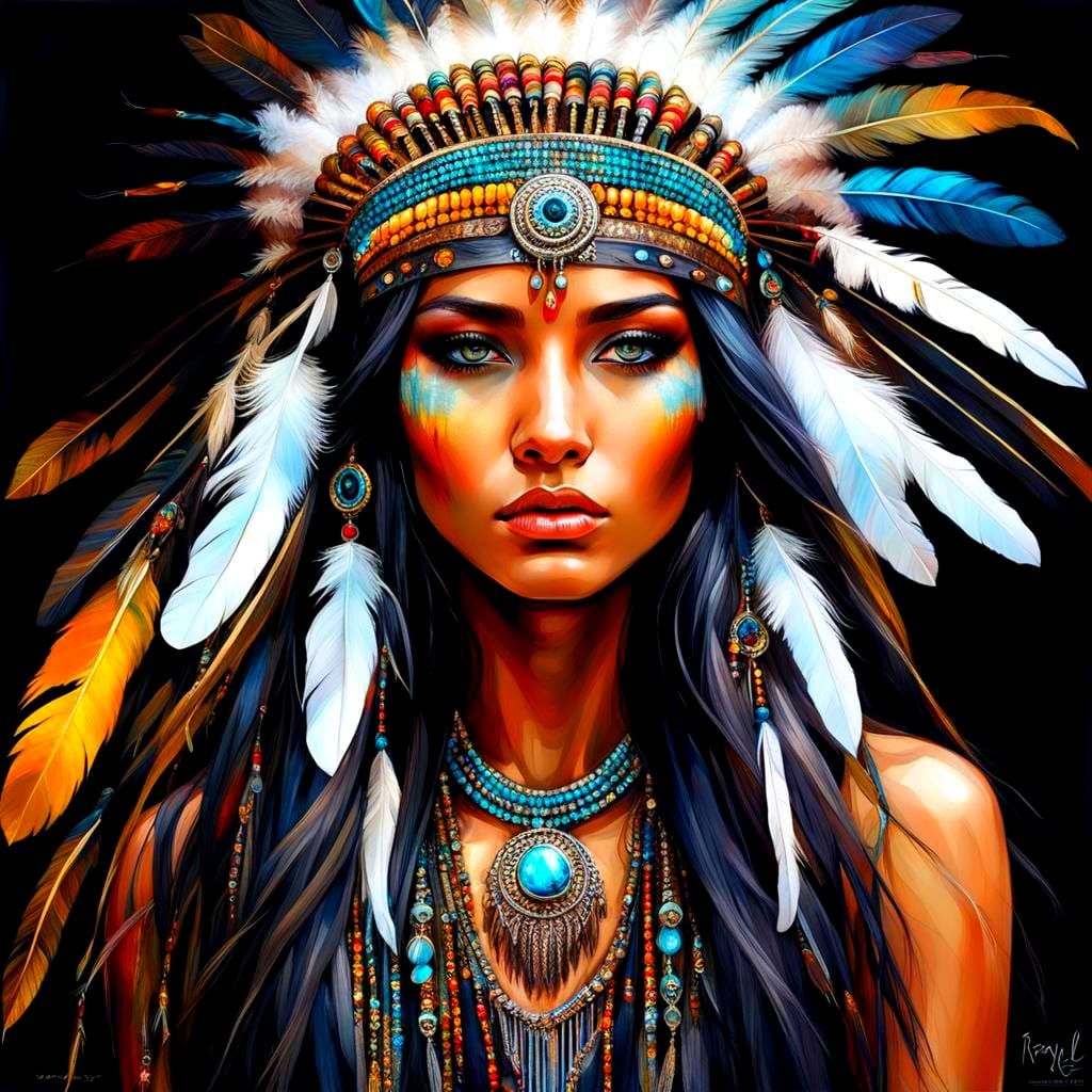 Expressive American Indian Girl with Golden Eyes
