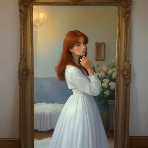 Woman Before Mirror in Impressionist Style