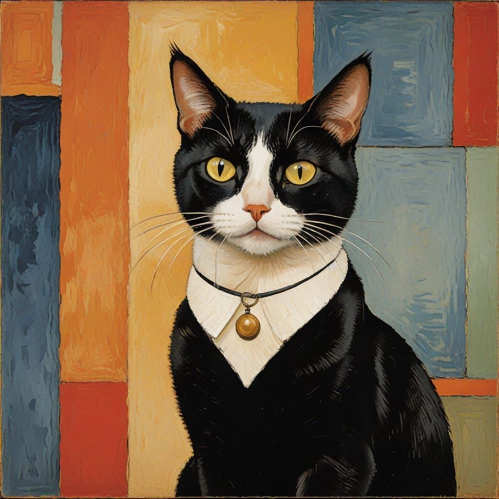 Cat Pretending to Be a Stork in Modigliani-Rothko Style