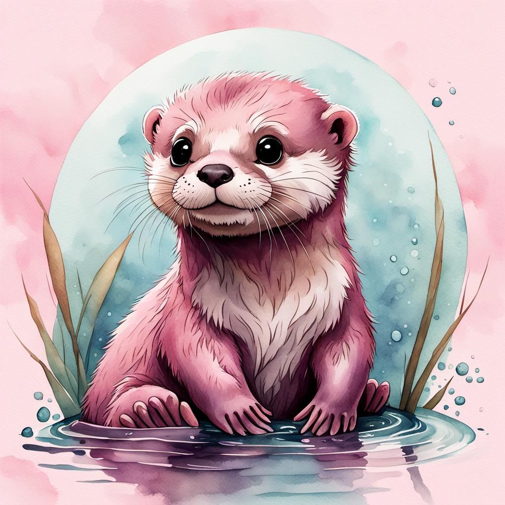 cute, adorable, pink baby otter