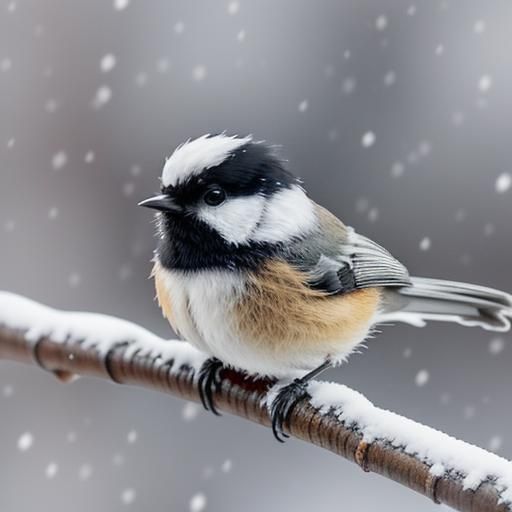 Black-Capped Chickadee in Snowy Anime Forest