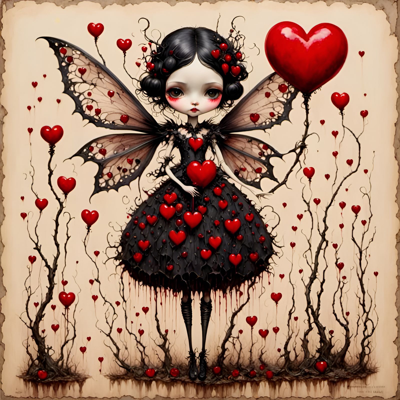 Creepy Valentine Fairy with Bomb, Lowbrow Art