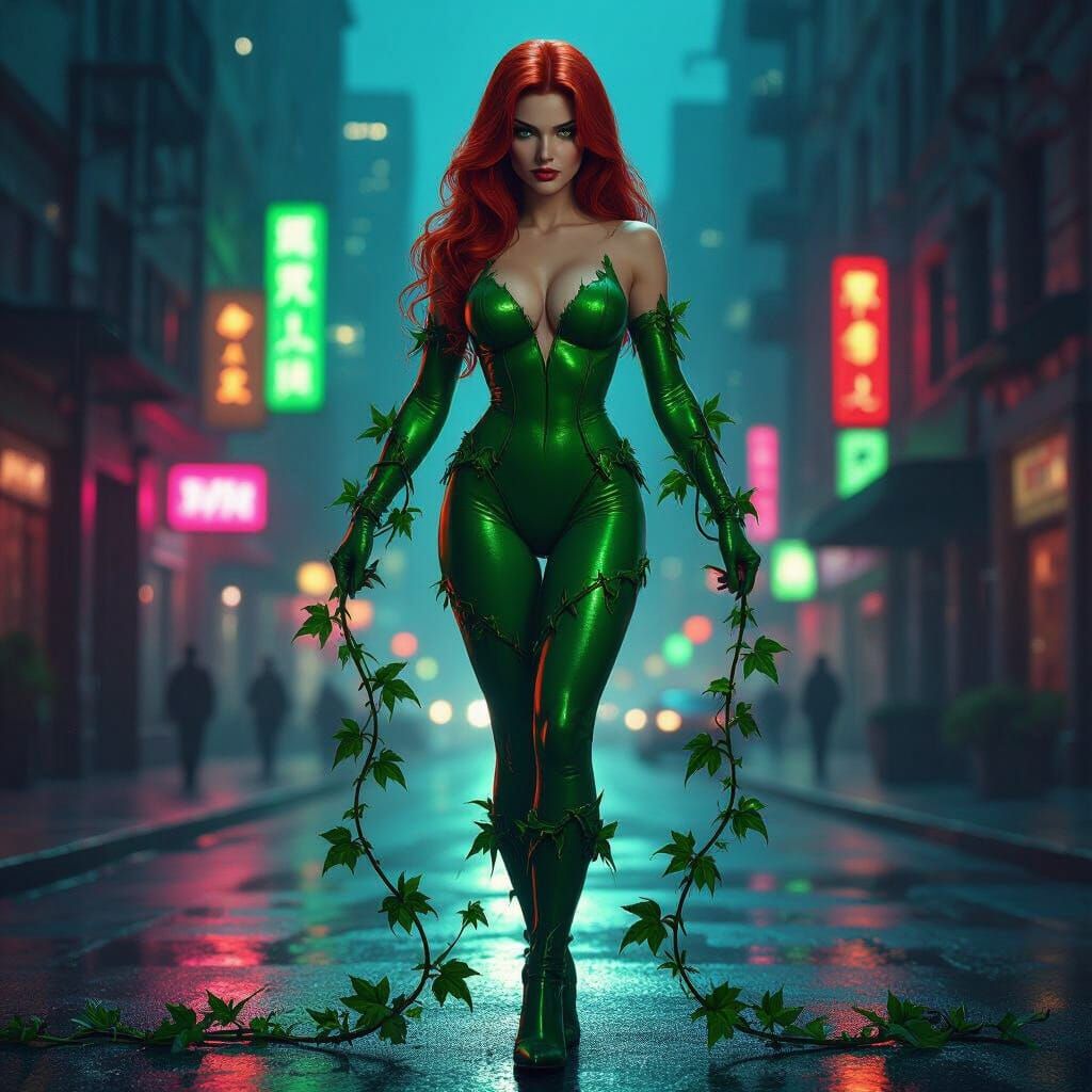 Poison Ivy in Neon Gotham City Streets