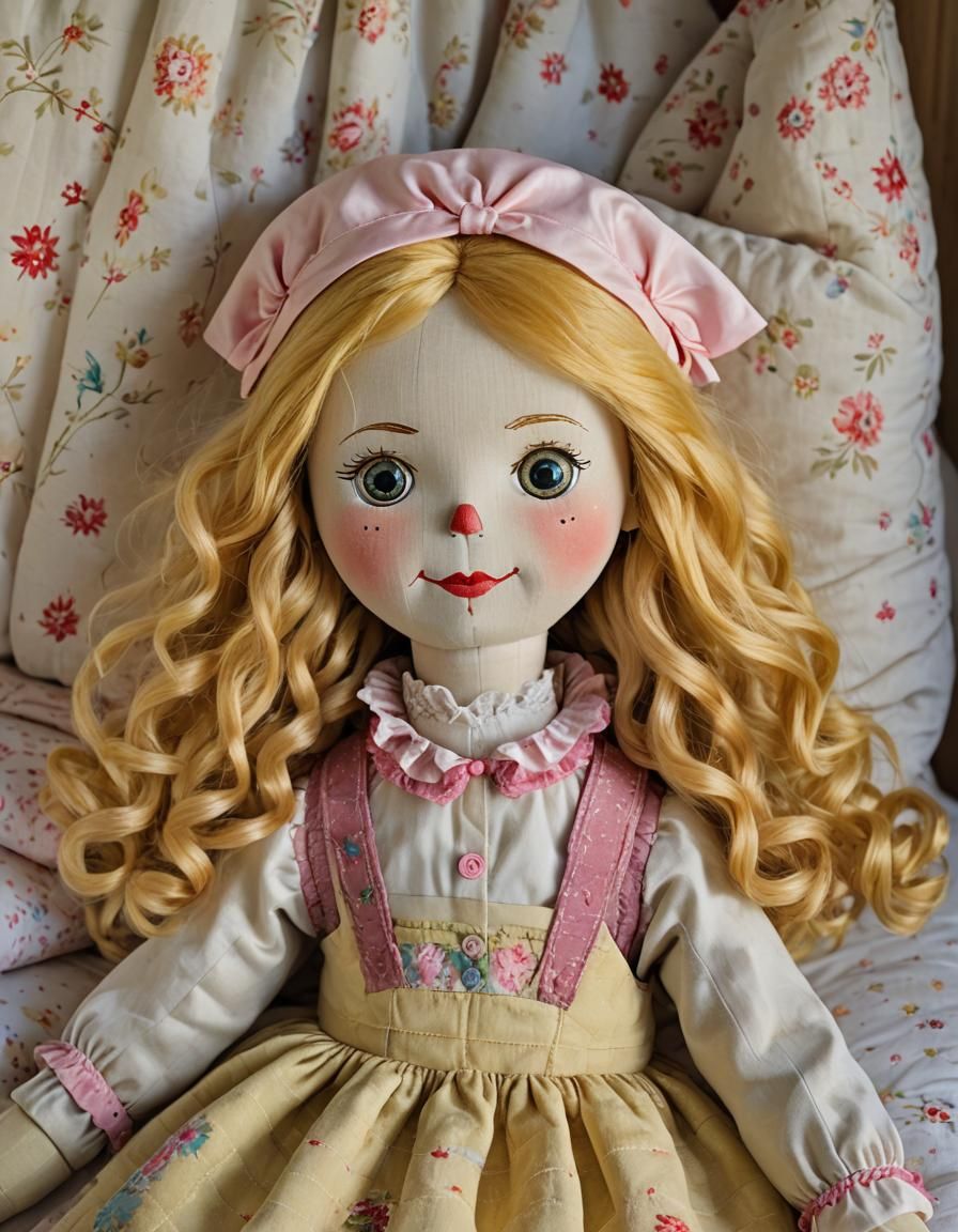 Sunlit Rag Doll on Quilted Bed