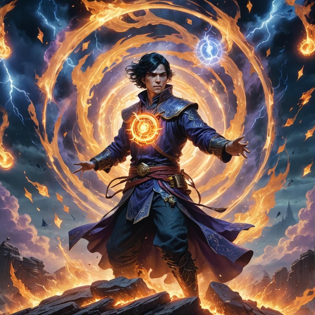 Sorcerer Casting Intense Magic, Dark Fantasy Art
