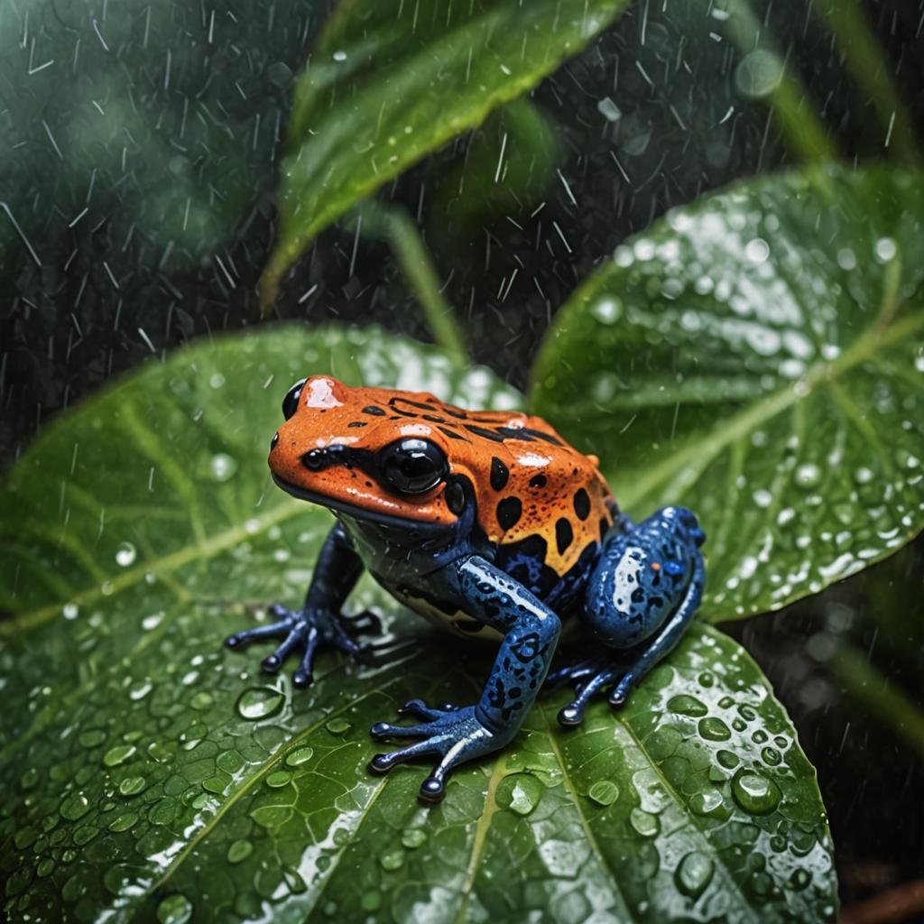 Kokoe Poison Dart Frog in Rainy Cinematic Scene