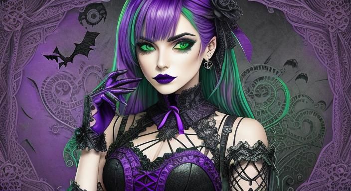 Gothic Zentangle Girl in Leather and Lace