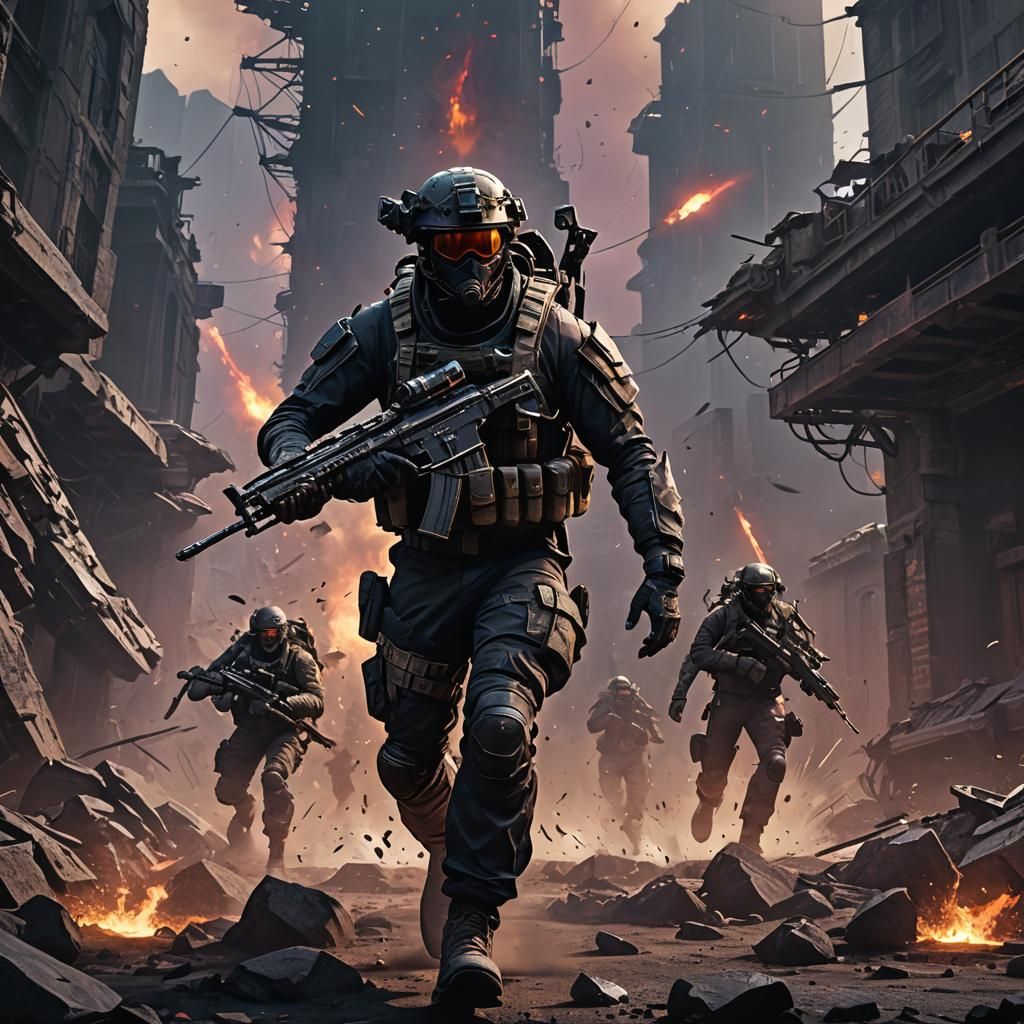 Special Forces Soldier with Demon Silhouettes