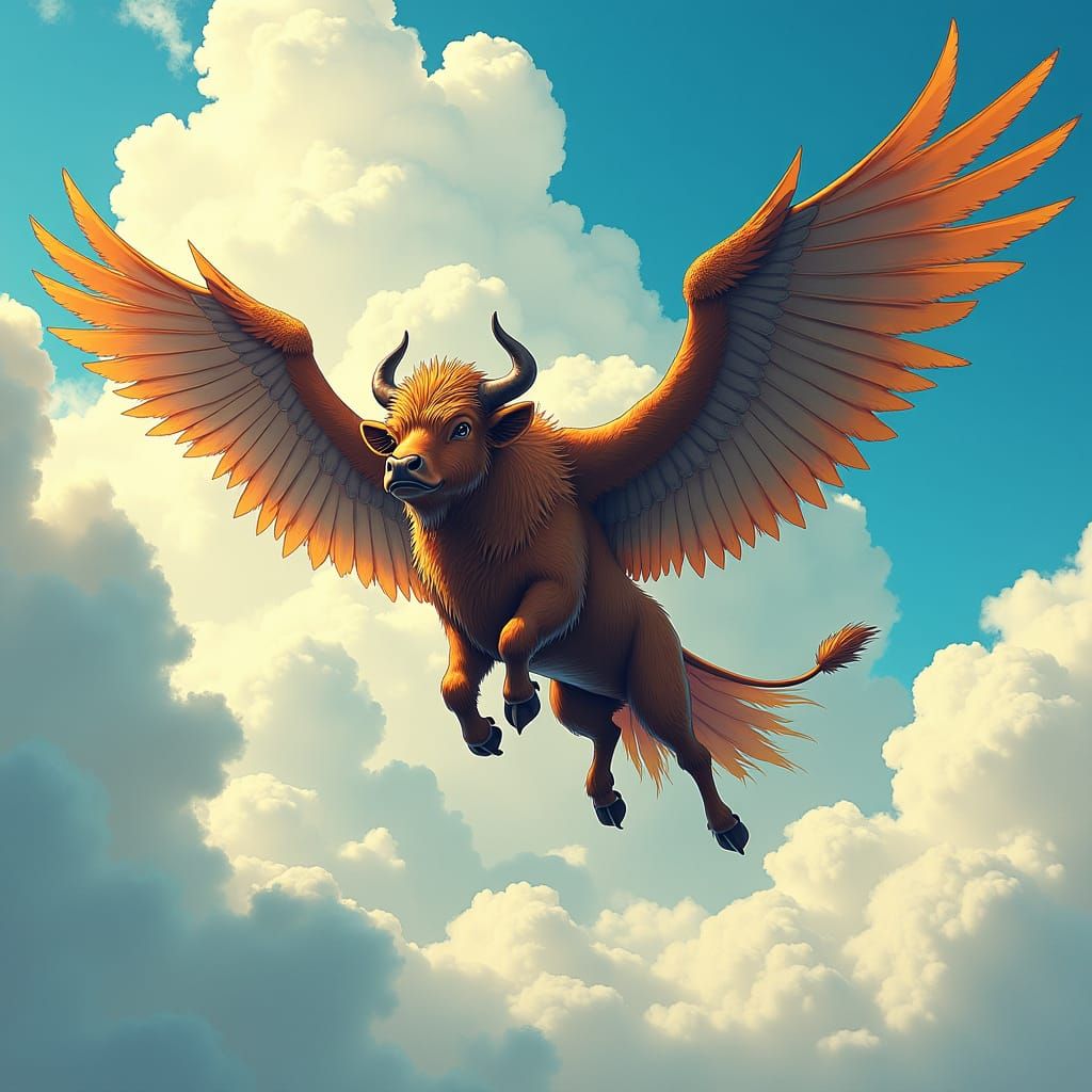 Majestic Bird-Cow Hybrid Soaring Through the Sky