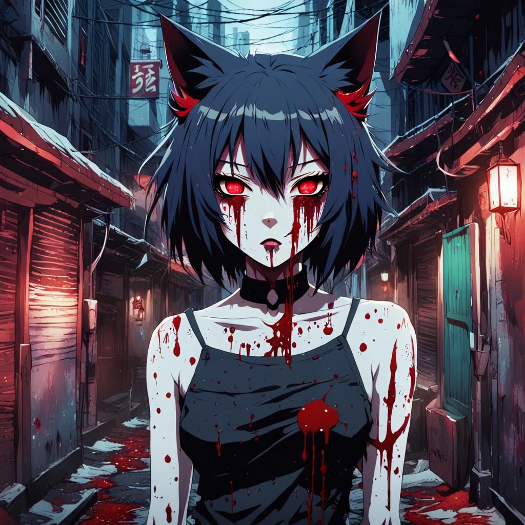 Blood Neko Girl in Horror Anime Style