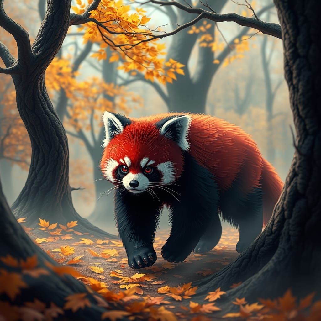 Red Panda in Autumn Forest: 3D Anime Art