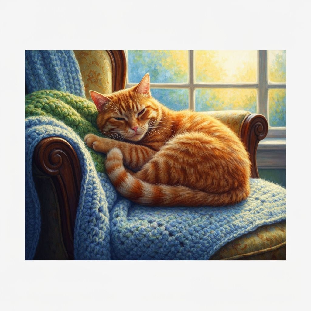 Ginger Cat Comfort: A Hyperrealistic Cozy Scene