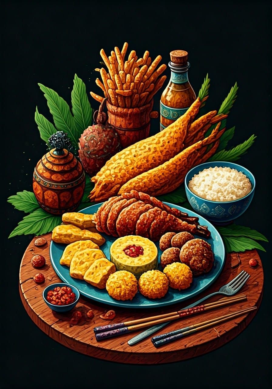 Exotic Fantasy Feast in Whimsical Watercolor