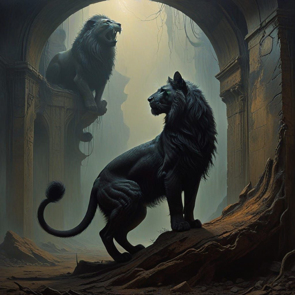 Mysterious Shadows Come to Life as Lion-Maned Feline Silhoue...