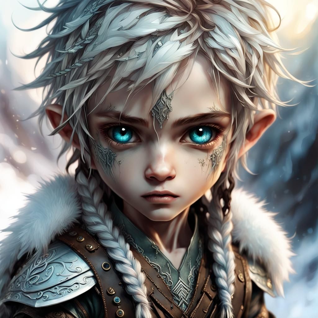 Chibi Elf Warrior with Braids and Leather Armor