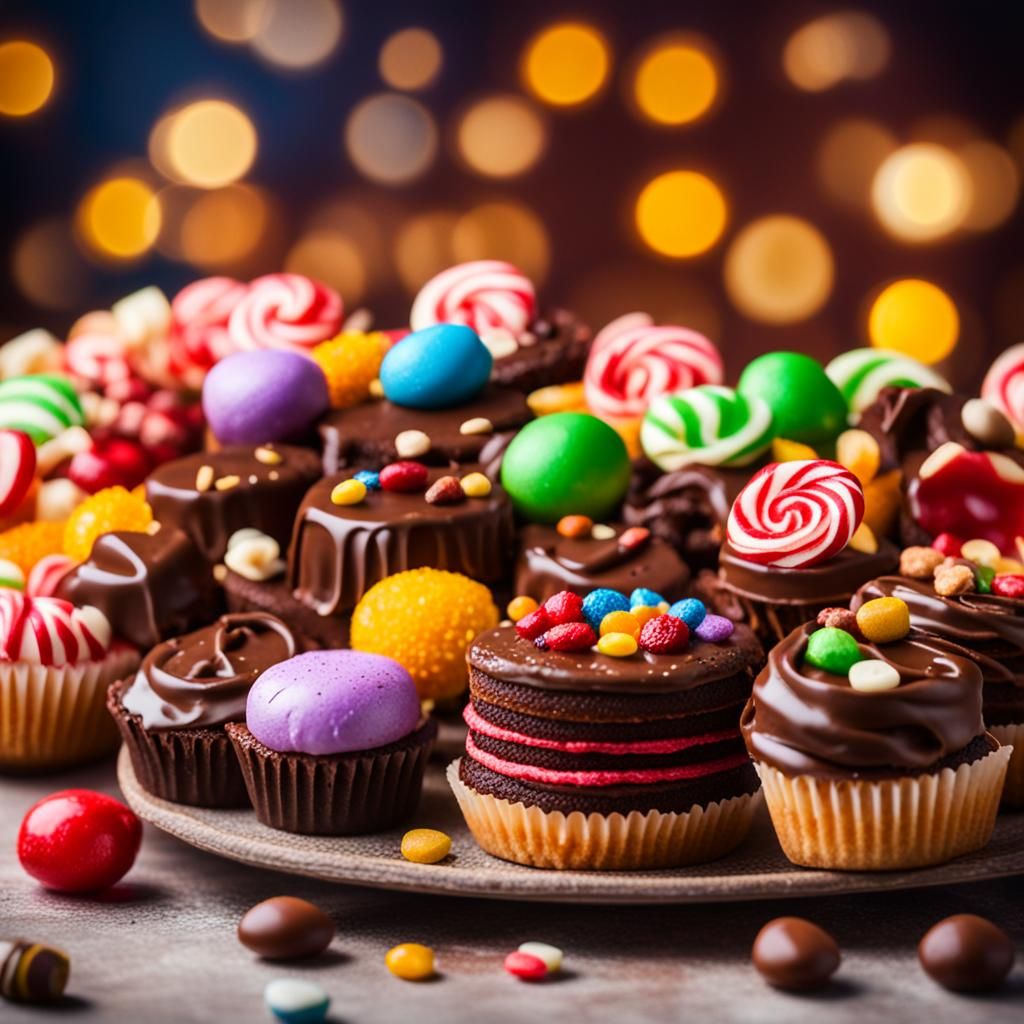 Delicious Candy and Chocolate Cake Photo
