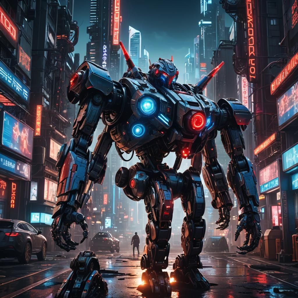 Robotic God of Love in Futuristic Cityscape