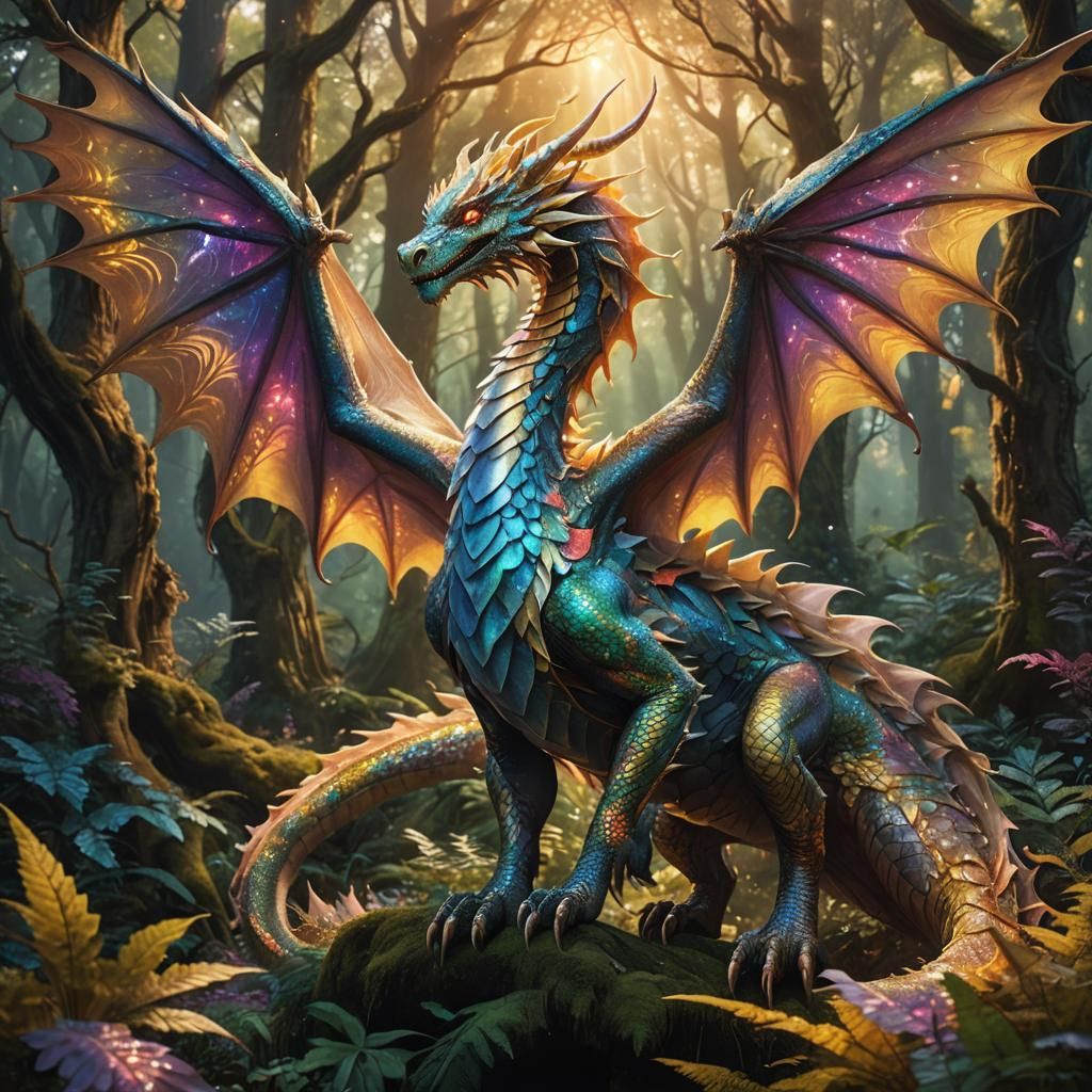 Majestic Light Dragon in Ancient Forest