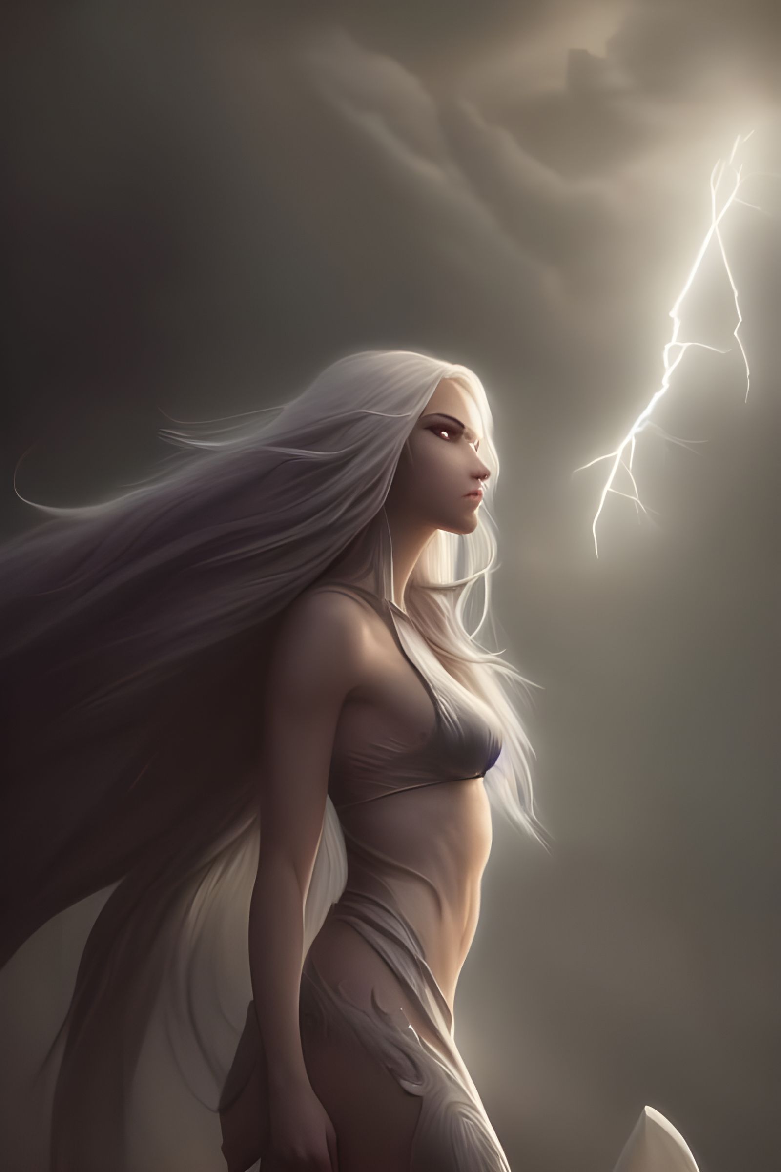 Lightning Elf Goddess in Hyper-Realistic Digital Art