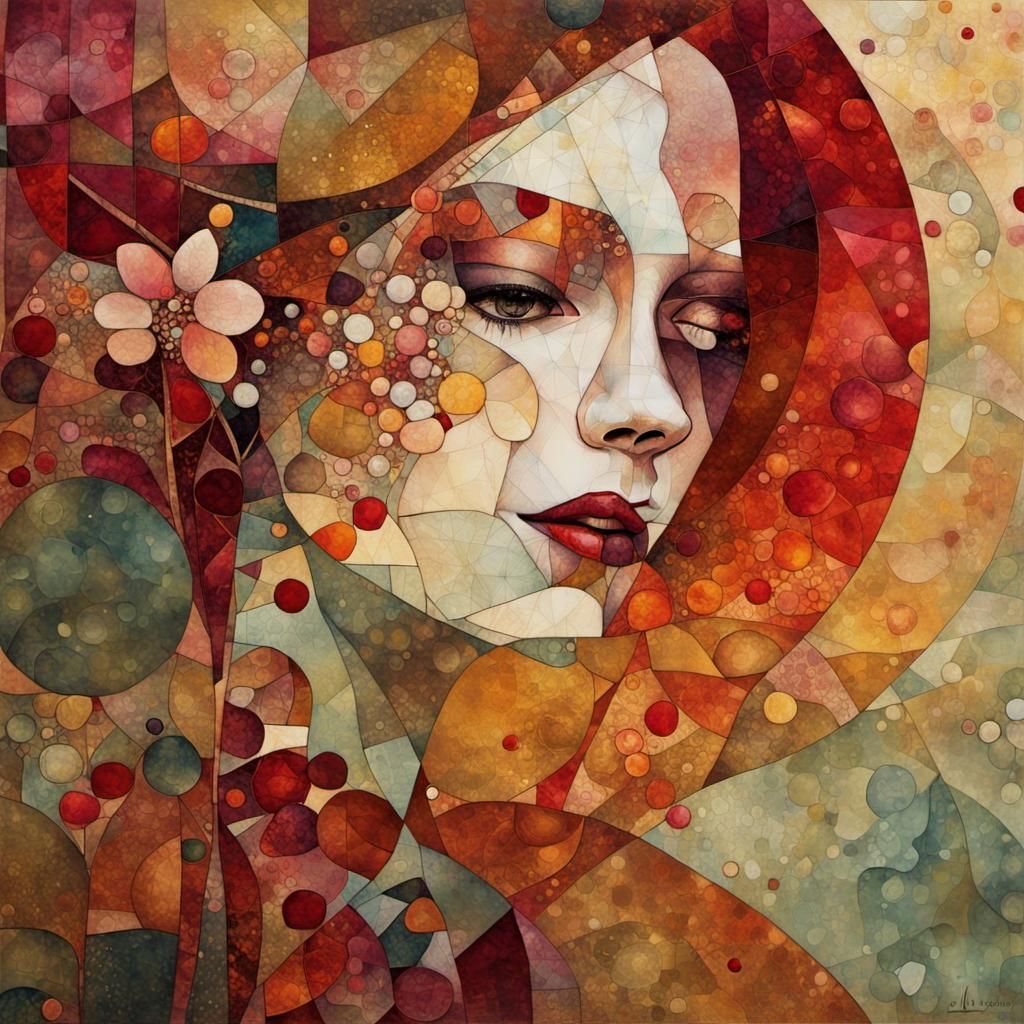 Klimt-Inspired Twilight with Crimson Blossoms