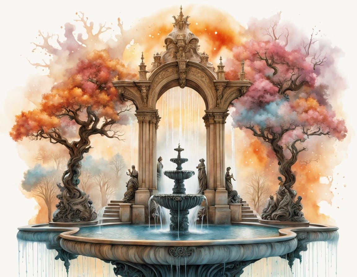 Surreal Fountain on Cloud Spills Liquid Light