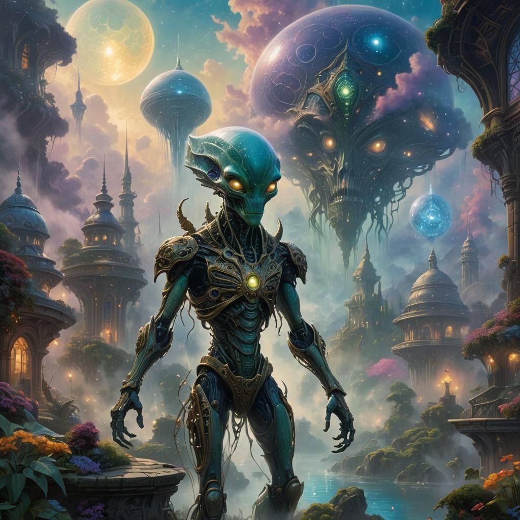 Ornate Alien in Ethereal Sci-Fi Fantasy Scene