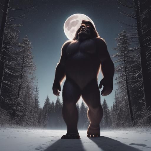 Bigfoot Walking in Moonlight