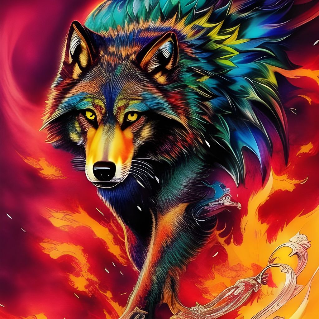 Hyperdetailed Spirit Wolf with Runic Tattoos