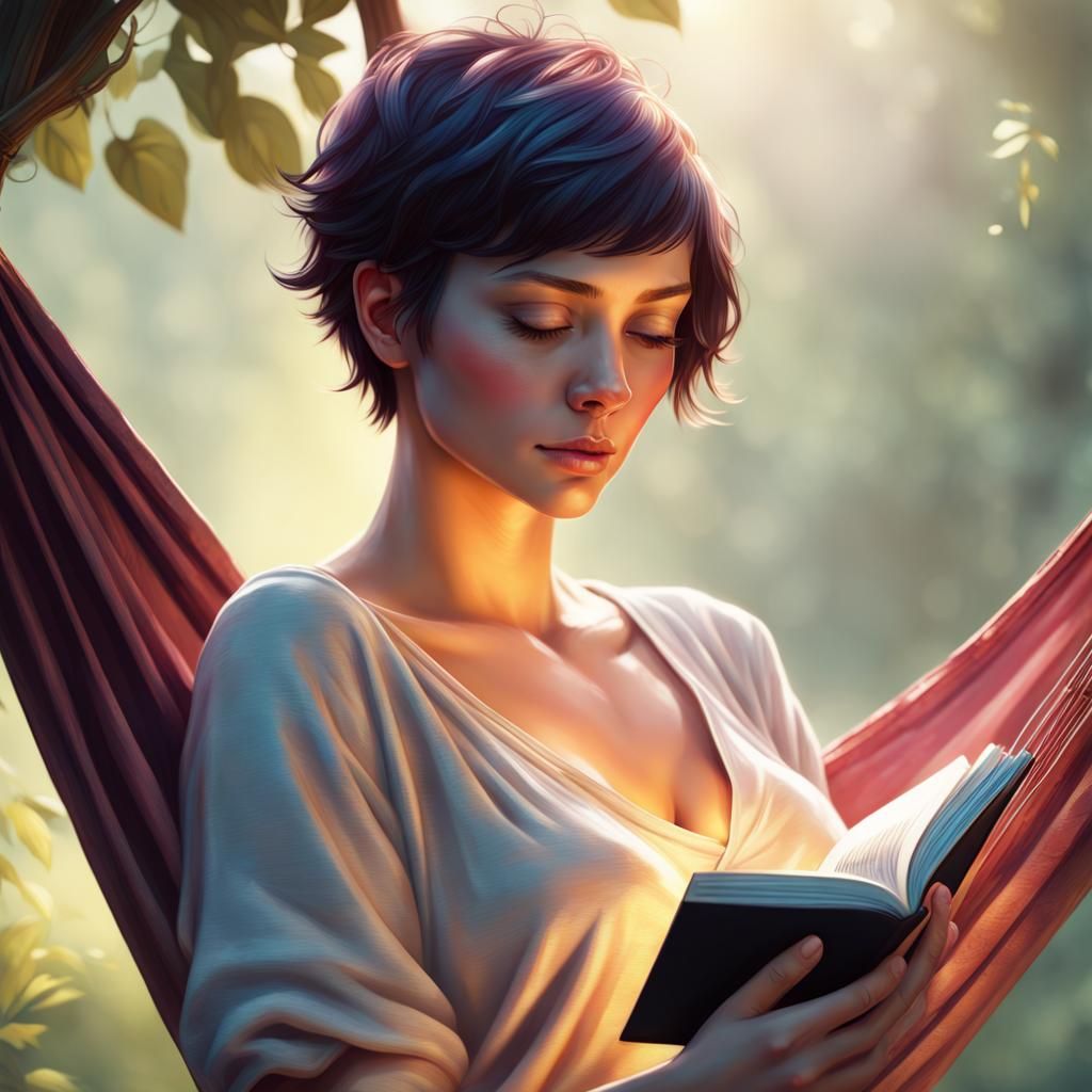 Pixie Woman Reading: Detailed Digital Portrait