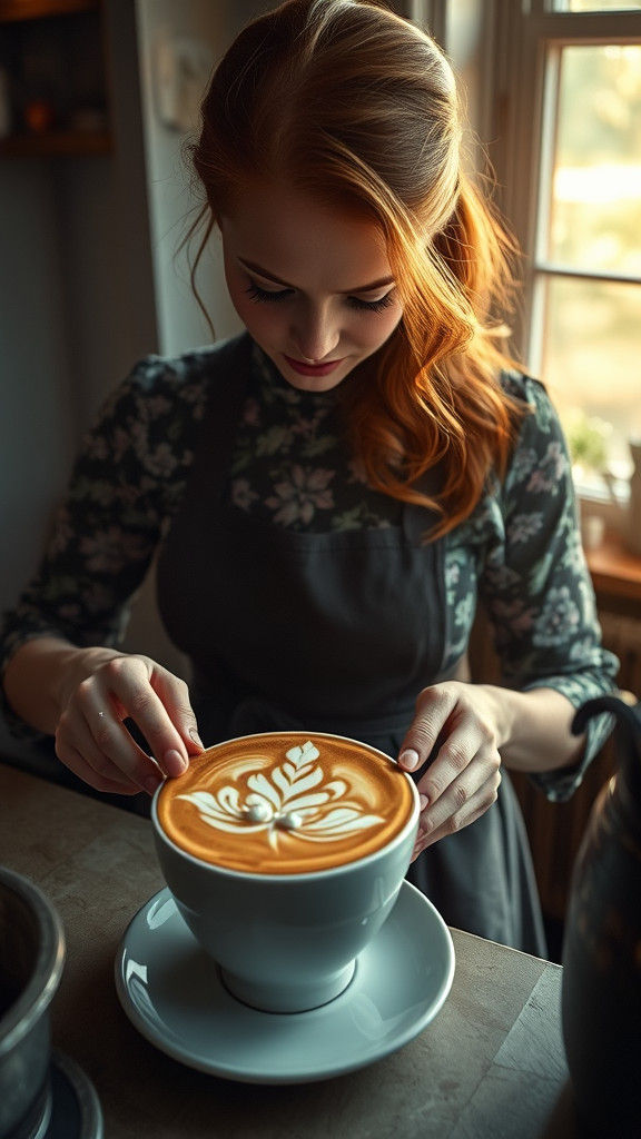 Redhead Tradwife Creates Latte Art: Cinematic Style