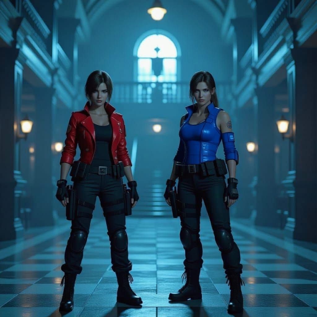 Claire and Jill in RPD Station: RE2 and RE3 Outfits